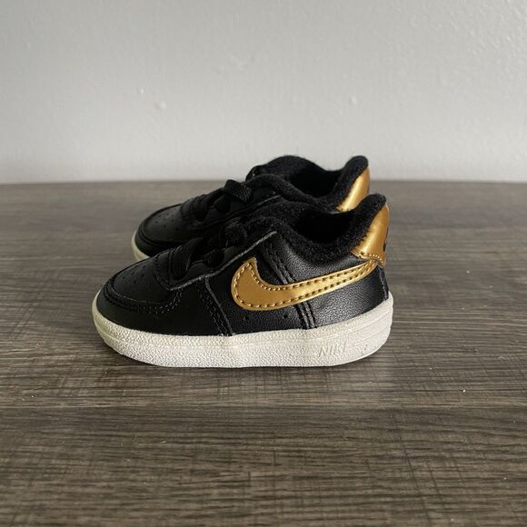 Nike Air Forcé 1 Infant Toddlers Black Gold Low Crib Shoes CK2201 002 Size 1C - Picture 3 of 8